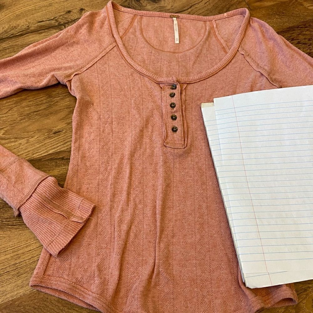 Free People pink long sleeve Henley shirt
